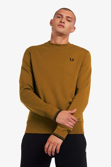 Camel Fred Perry Crew Neck Men's Sweatshirts | PH 1571TCEV